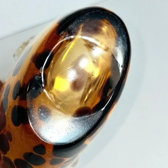 Hand Blown Murano Style Vintage Glass Purse Vase Leopard Spot Amber 7" Art - Picture 8 of 13